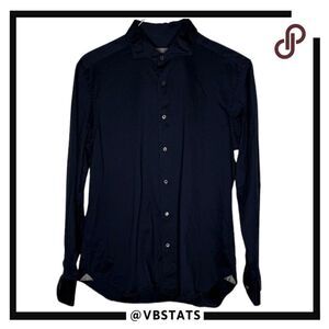Corneliani Mens Stretch Cotton Long Sleeve Button Up‎ Shirt Navy Blue Size 42